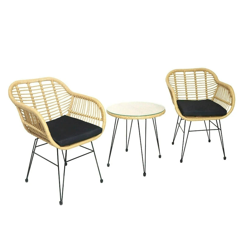 3-piece Outdoor Wicker Rattan Cushioned Bistro Set With Table
