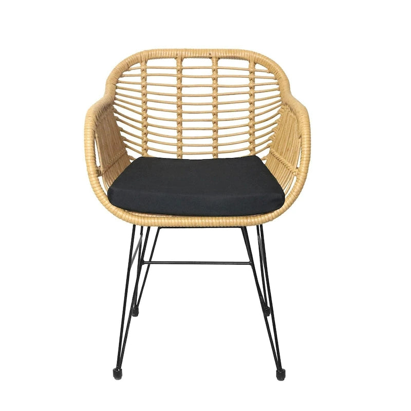 3-piece Outdoor Wicker Rattan Cushioned Bistro Set With Table