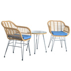 3-piece Outdoor Wicker Rattan Cushioned Bistro Set With Table