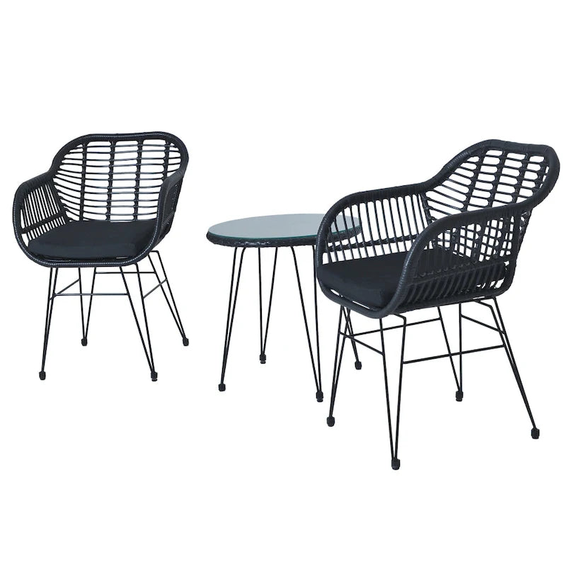 3-piece Outdoor Wicker Rattan Cushioned Bistro Set With Table