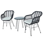 3-piece Outdoor Wicker Rattan Cushioned Bistro Set With Table