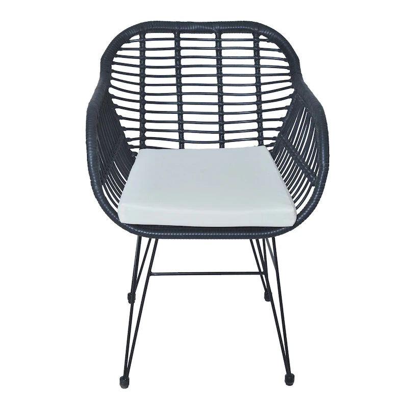 3-piece Outdoor Wicker Rattan Cushioned Bistro Set With Table