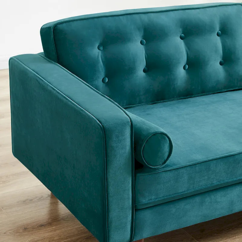 Bouclé Fabric Sofa with Tufting – Grey / Dark Yellow / Navy Blue / Orange / Teal, Mid-Century Modern, Seats 3