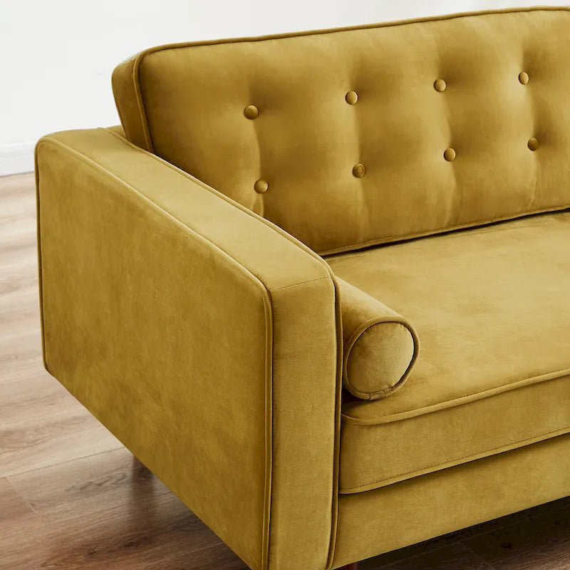 Bouclé Fabric Sofa with Tufting – Grey / Dark Yellow / Navy Blue / Orange / Teal, Mid-Century Modern, Seats 3