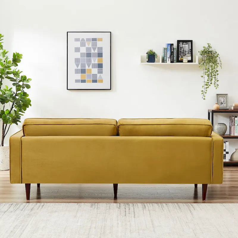 Bouclé Fabric Sofa with Tufting – Grey / Dark Yellow / Navy Blue / Orange / Teal, Mid-Century Modern, Seats 3