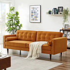 Bouclé Fabric Sofa with Tufting – Grey / Dark Yellow / Navy Blue / Orange / Teal, Mid-Century Modern, Seats 3