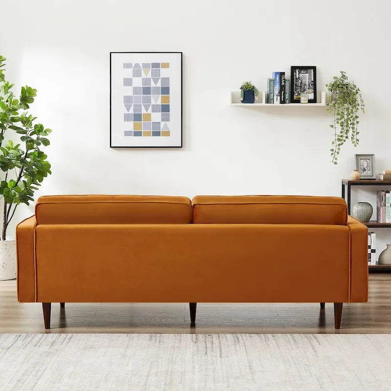 Bouclé Fabric Sofa with Tufting – Grey / Dark Yellow / Navy Blue / Orange / Teal, Mid-Century Modern, Seats 3