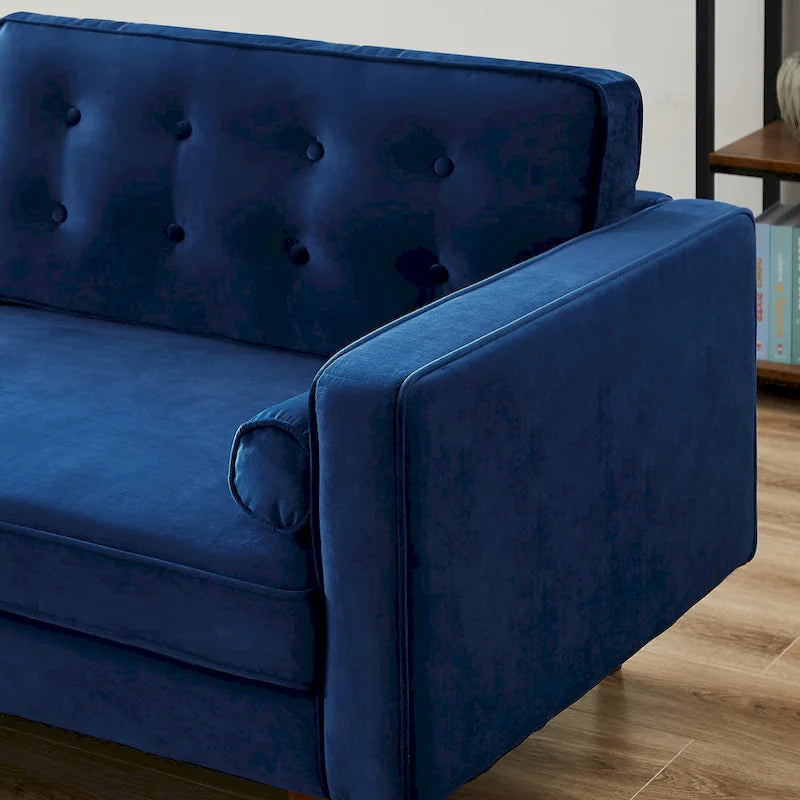 Bouclé Fabric Sofa with Tufting – Grey / Dark Yellow / Navy Blue / Orange / Teal, Mid-Century Modern, Seats 3