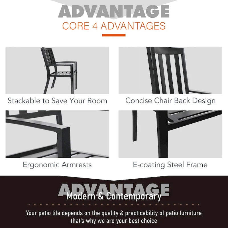 MAISON ARTS 5/6-Piece Patio E-Coating & Stackable Dining Set
