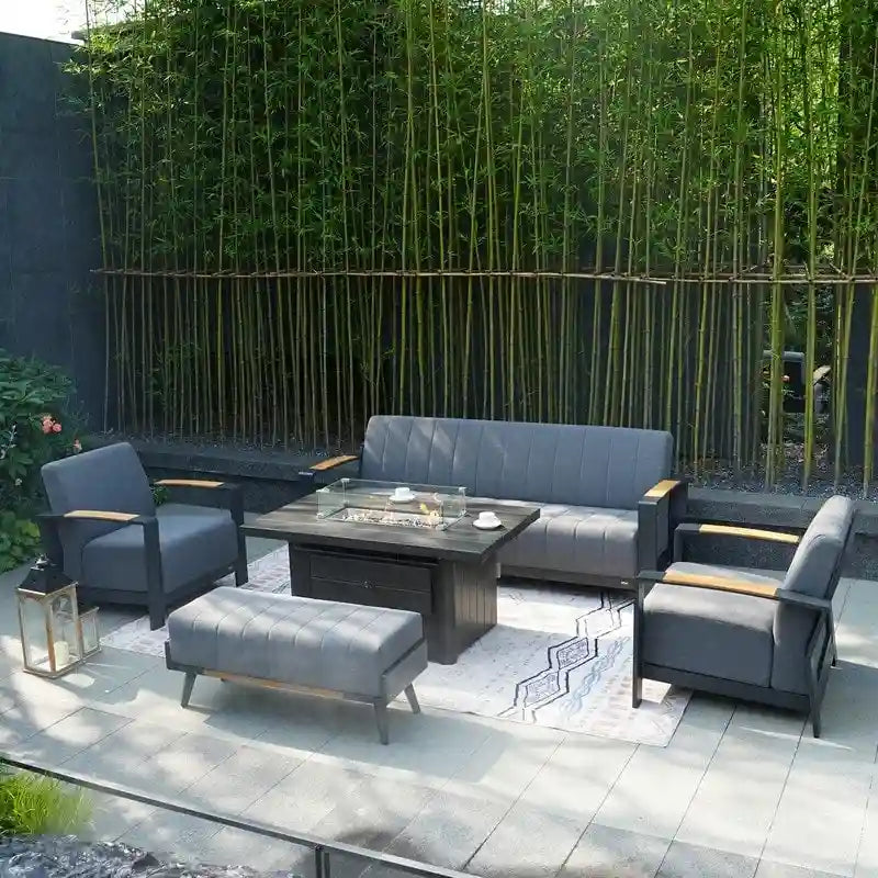 5-Piece Patio Acrylic Sponge Chat Set with Fire Pit Table and Bench