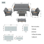 5-Piece Patio Acrylic Sponge Chat Set with Fire Pit Table and Bench