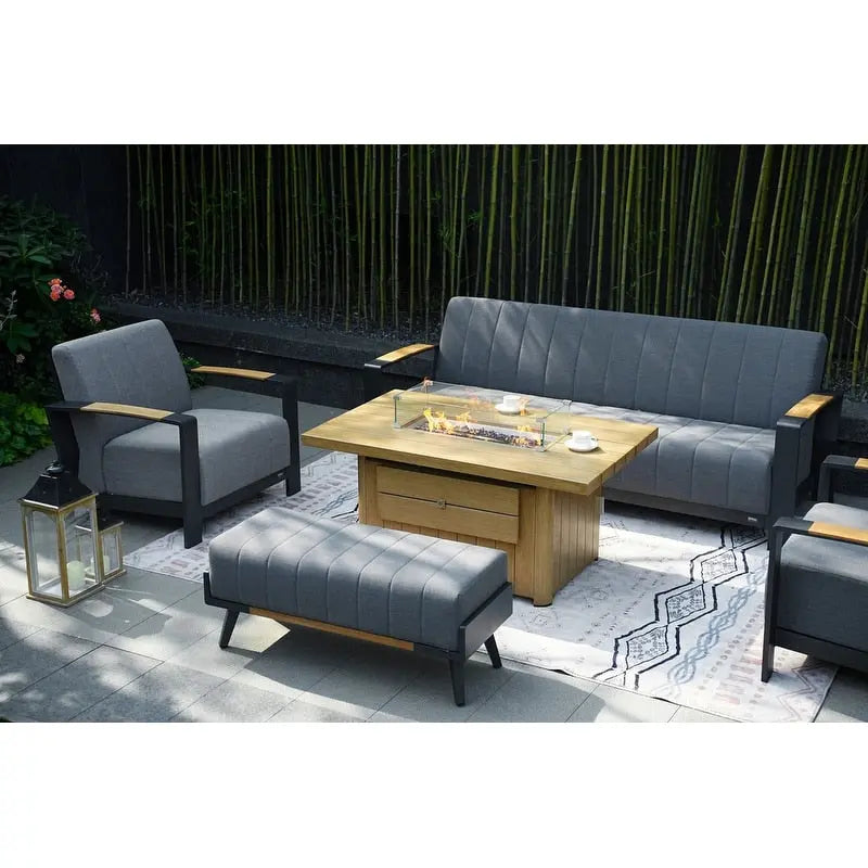 5-Piece Patio Acrylic Sponge Chat Set with Fire Pit Table and Bench