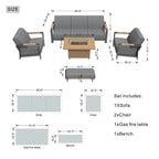 5-Piece Patio Acrylic Sponge Chat Set with Fire Pit Table and Bench