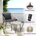 Moasis Wicker Bistro Set Outdoor Furniture - 3 Pcs
