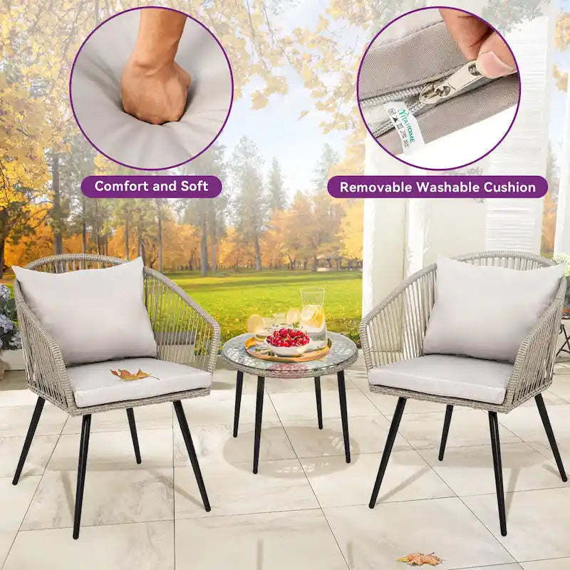 Moasis Wicker Bistro Set Outdoor Furniture - 3 Pcs