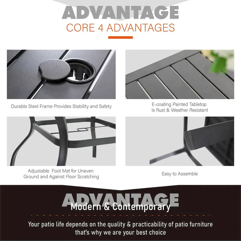 MAISON ARTS 5/6 Pieces Patio Dining Set, 4 x Aluminium Stackable Dining Chairs and 1 x Metal Table