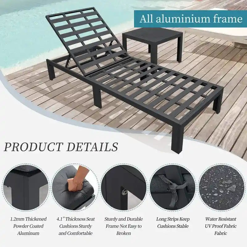 FINCATI Patio Outdoor Chaise Aluminum Furniture Lounge Chair Set with Table Cushion - N/A