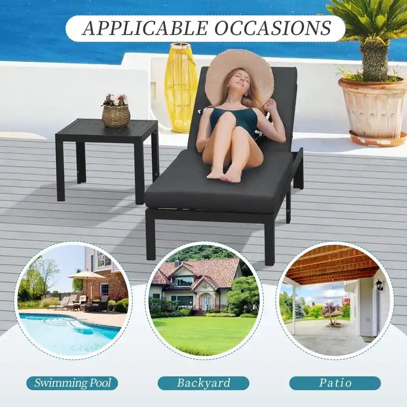 FINCATI Patio Outdoor Chaise Aluminum Furniture Lounge Chair Set with Table Cushion - N/A