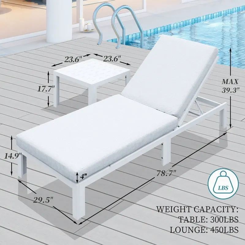 FINCATI Patio Outdoor Chaise Aluminum Furniture Lounge Chair Set with Table Cushion - N/A