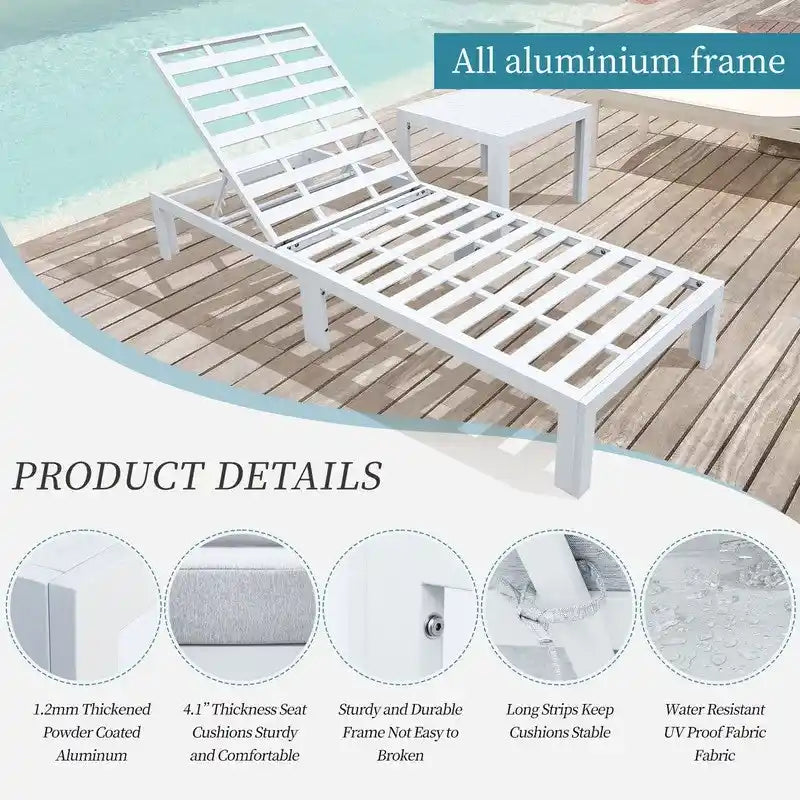 FINCATI Patio Outdoor Chaise Aluminum Furniture Lounge Chair Set with Table Cushion - N/A