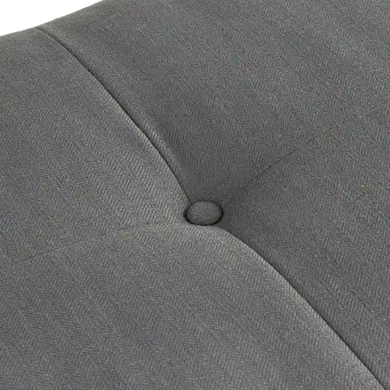 Upholstered Mid-Century Bench with Button Tufting – Taupe / Charcoal Grey / Brown Faux Leather, Walnut Legs