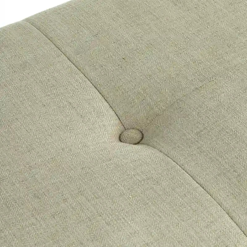 Upholstered Mid-Century Bench with Button Tufting – Taupe / Charcoal Grey / Brown Faux Leather, Walnut Legs