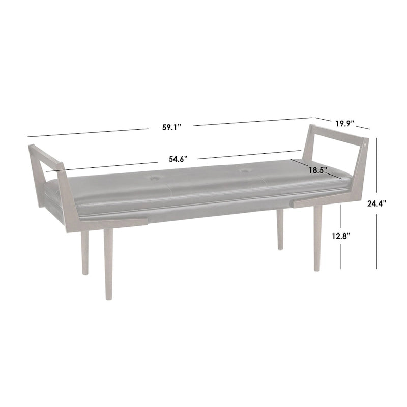 Upholstered Mid-Century Bench with Button Tufting – Taupe / Charcoal Grey / Brown Faux Leather, Walnut Legs