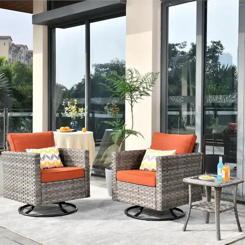 OVIOS Patio Wicker Swivel Rocking Chair 3-piece Set with Side Table