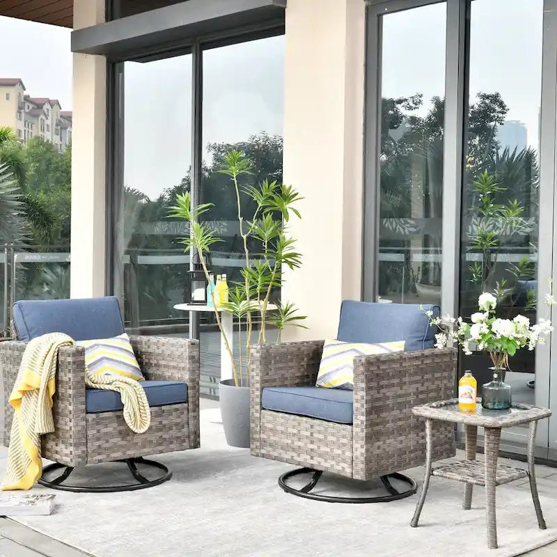 OVIOS Patio Wicker Swivel Rocking Chair 3-piece Set with Side Table