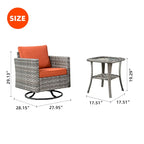 OVIOS Patio Wicker Swivel Rocking Chair 3-piece Set with Side Table