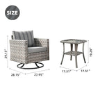 OVIOS Patio Wicker Swivel Rocking Chair 3-piece Set with Side Table
