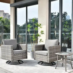 OVIOS Patio Wicker Swivel Rocking Chair 3-piece Set with Side Table