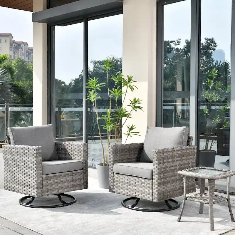 OVIOS Patio Wicker Swivel Rocking Chair 3-piece Set with Side Table