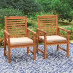 MAISON ARTS 2-Piece Patio Natural Solid Acacia Wood Dining Chairs, Patio Oil Finished Wooden Armchairs Set of 2