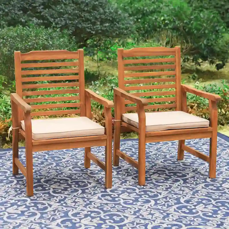 MAISON ARTS 2-Piece Patio Natural Solid Acacia Wood Dining Chairs, Patio Oil Finished Wooden Armchairs Set of 2