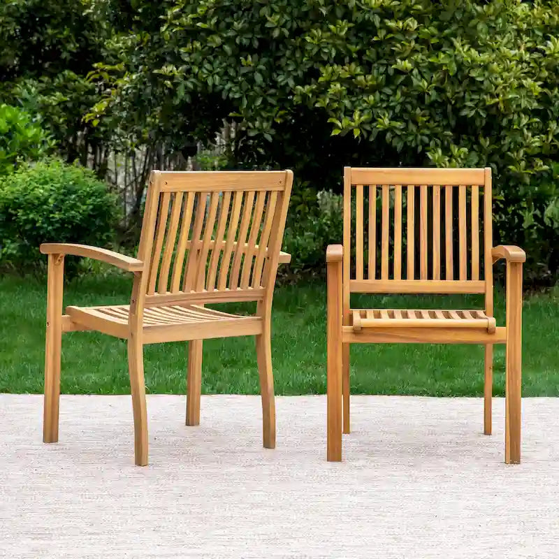 MAISON ARTS 2-Piece Patio Natural Solid Acacia Wood Dining Chairs, Patio Oil Finished Wooden Armchairs Set of 2