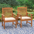 MAISON ARTS 2-Piece Patio Natural Solid Acacia Wood Dining Chairs, Patio Oil Finished Wooden Armchairs Set of 2