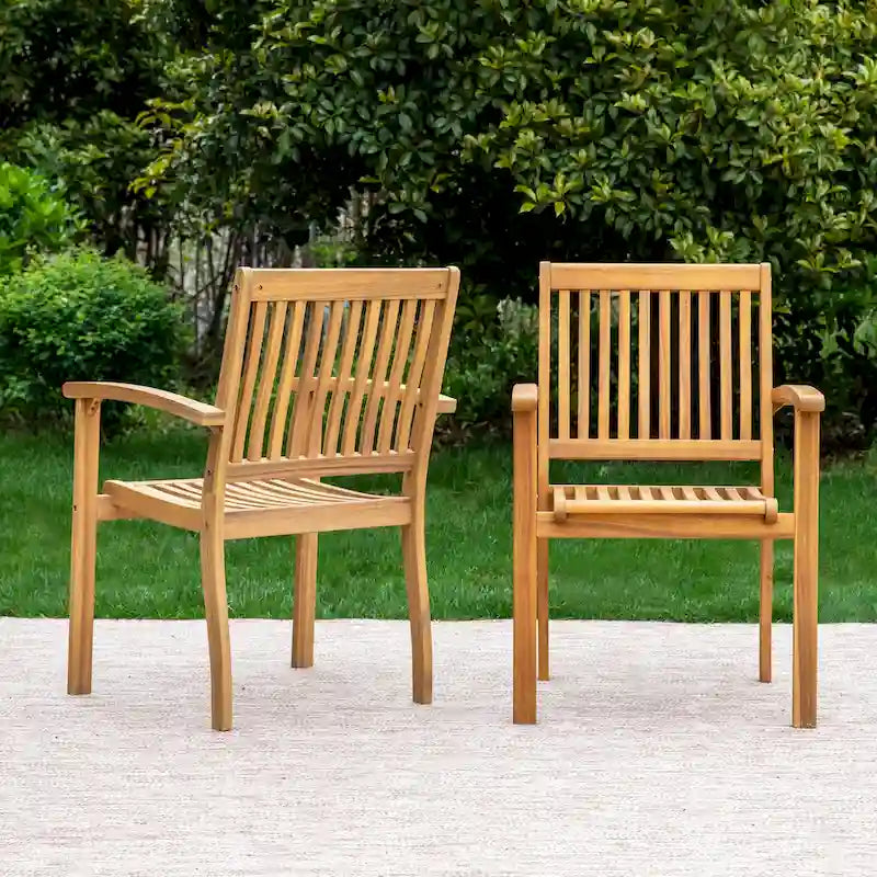 MAISON ARTS 2-Piece Patio Natural Solid Acacia Wood Dining Chairs, Patio Oil Finished Wooden Armchairs Set of 2