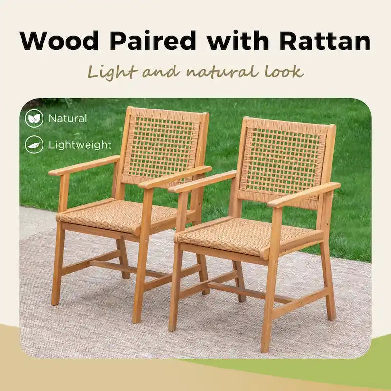 MAISON ARTS 2-Piece Patio Natural Solid Acacia Wood Dining Chairs, Patio Oil Finished Wooden Armchairs Set of 2