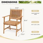 MAISON ARTS 2-Piece Patio Natural Solid Acacia Wood Dining Chairs, Patio Oil Finished Wooden Armchairs Set of 2