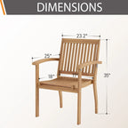 MAISON ARTS 2-Piece Patio Natural Solid Acacia Wood Dining Chairs, Patio Oil Finished Wooden Armchairs Set of 2