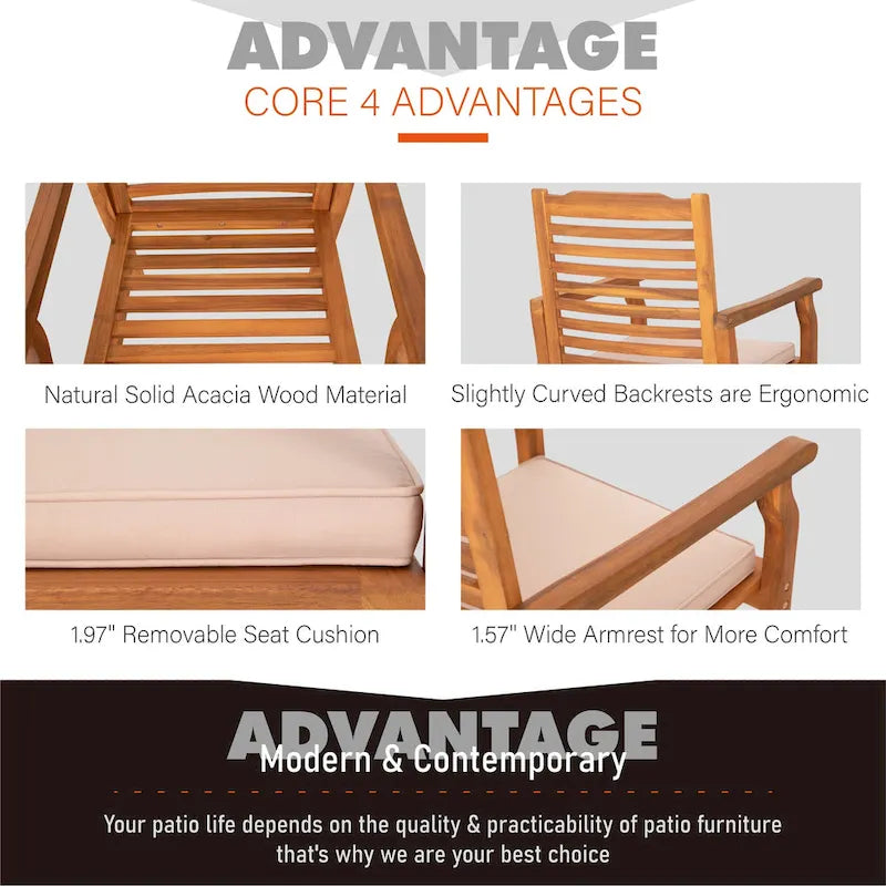 MAISON ARTS 2-Piece Patio Natural Solid Acacia Wood Dining Chairs, Patio Oil Finished Wooden Armchairs Set of 2