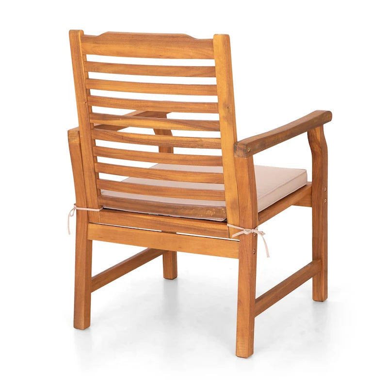 MAISON ARTS 2-Piece Patio Natural Solid Acacia Wood Dining Chairs, Patio Oil Finished Wooden Armchairs Set of 2