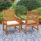 MAISON ARTS 2-Piece Patio Natural Solid Acacia Wood Dining Chairs, Patio Oil Finished Wooden Armchairs Set of 2