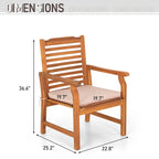 MAISON ARTS 2-Piece Patio Natural Solid Acacia Wood Dining Chairs, Patio Oil Finished Wooden Armchairs Set of 2