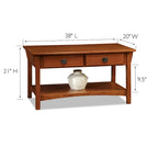 Solid Wood Mission Coffee Table with 2 Drawers – Russet Brown / Slate Brown, Craftsman Style