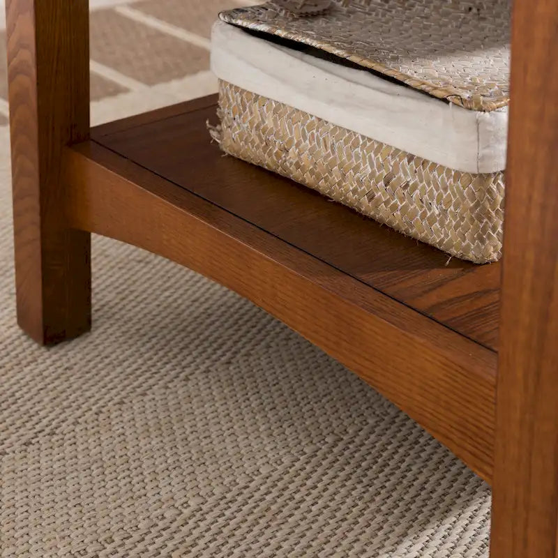 Solid Wood Mission Coffee Table with 2 Drawers – Russet Brown / Slate Brown, Craftsman Style