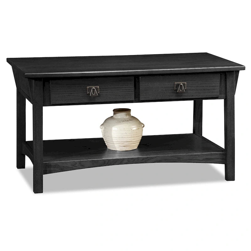 Solid Wood Mission Coffee Table with 2 Drawers – Russet Brown / Slate Brown, Craftsman Style