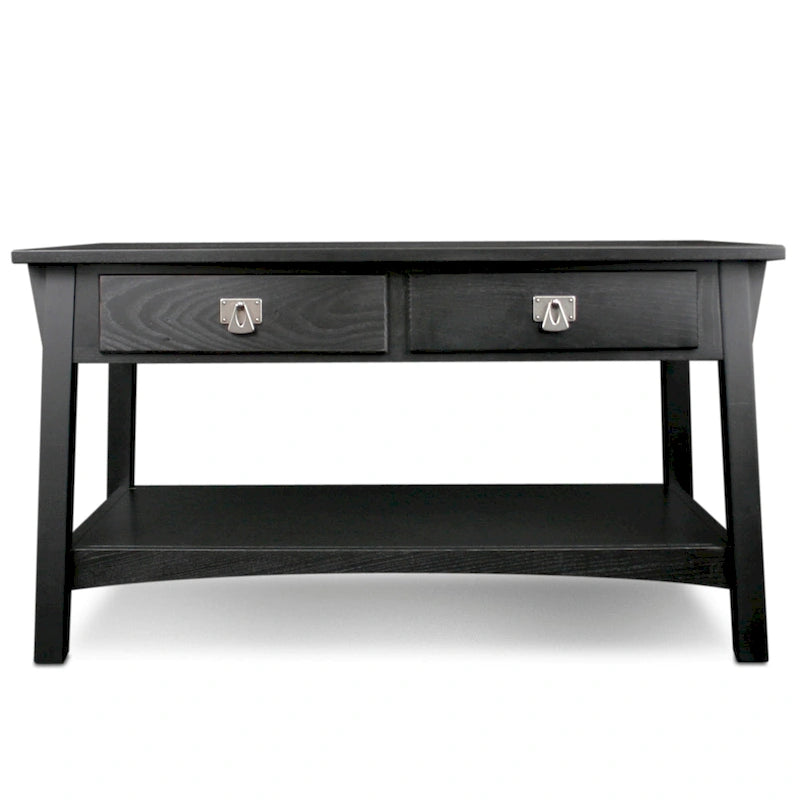 Solid Wood Mission Coffee Table with 2 Drawers – Russet Brown / Slate Brown, Craftsman Style