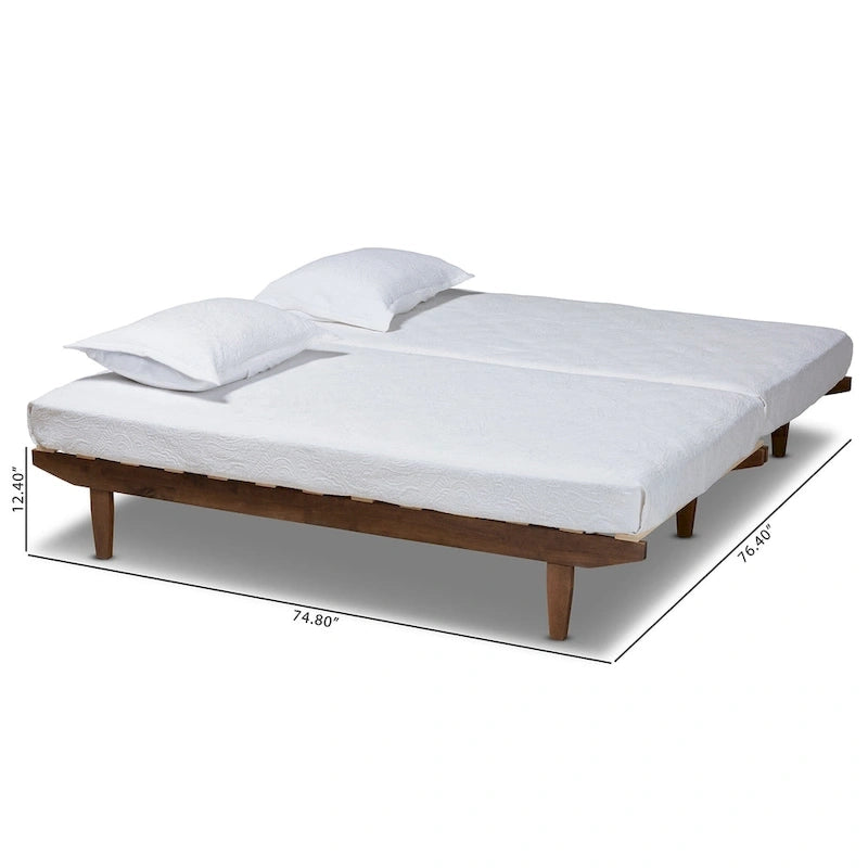 Expandable Twin to King Bed Frame, Modern Style – Walnut Brown, 1-2 Person